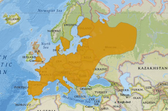 Aire de répartition globale du Putois d'Europe d'après les données de l'UICN 